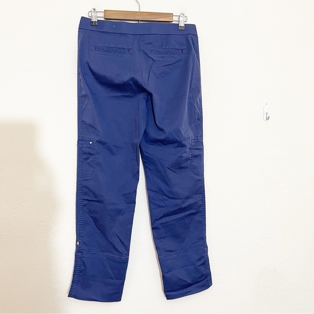 Chico’s Roll Tab Cuff Crop Cargo Pants Women Size 00 Blue Pockets - Picture 2 of 12